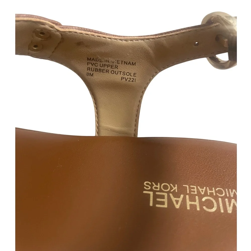 Michael Kors MK Plate Thong Sandals in Luggage‎ Saffiano Leather – Size 8M